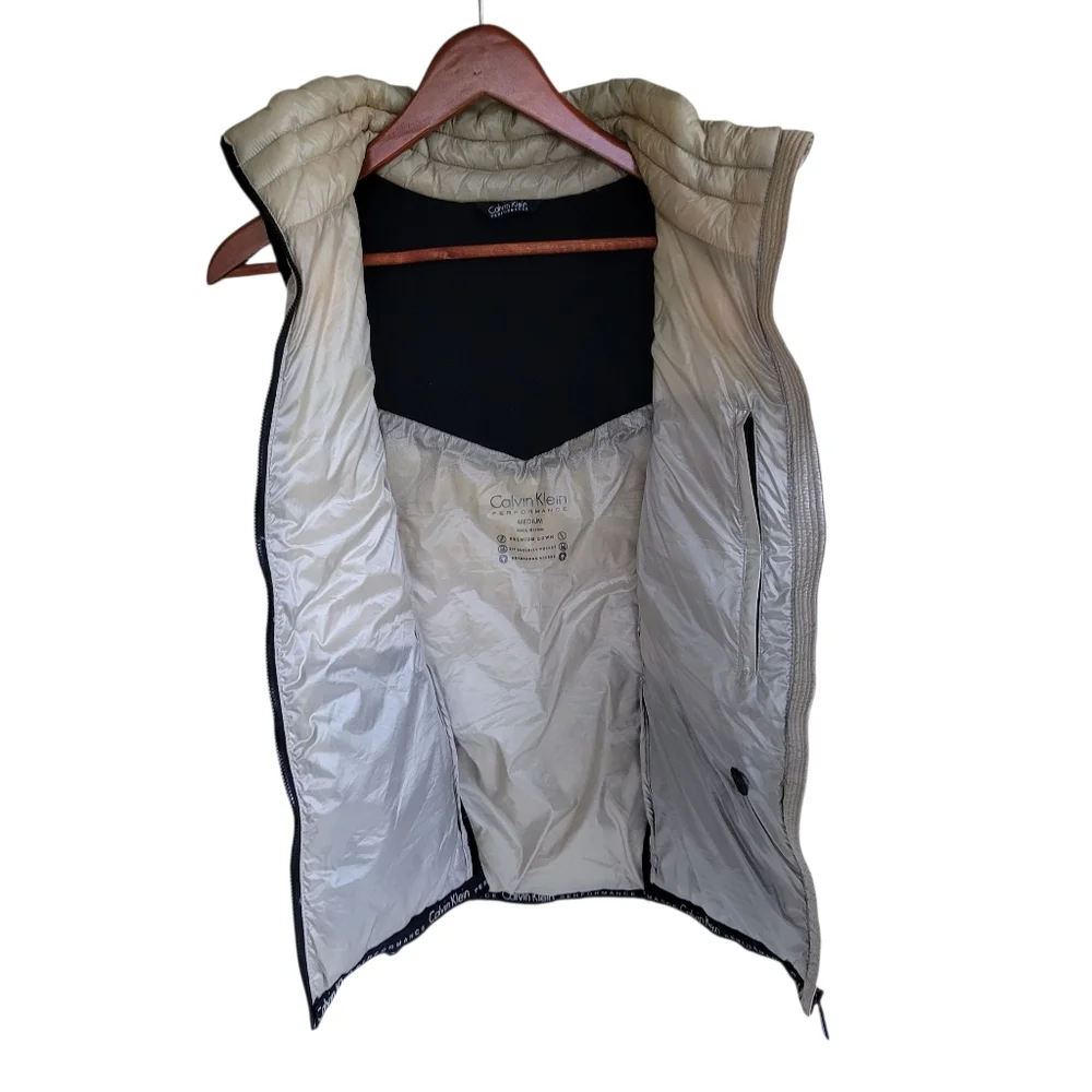 Calvin Klein Performace Down Quilted Puffer Vest Gold Black Womens Medium